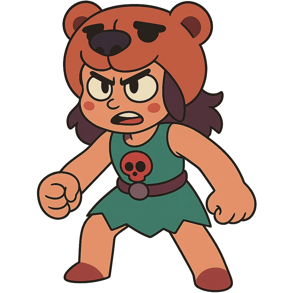 Nita from Brawl Stars, powerful stance, vibrant colors, cartoon style emoji