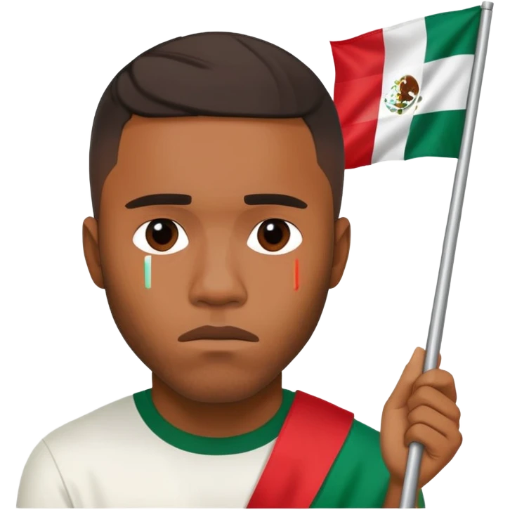 Frank ocean holding the Mexican flag and his face looks sad with tears emoji