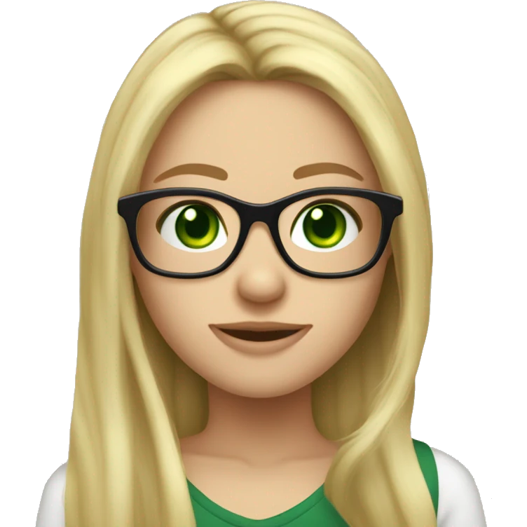 blond long hair girl with black framed glasses slavic face and green eyes smiling  emoji