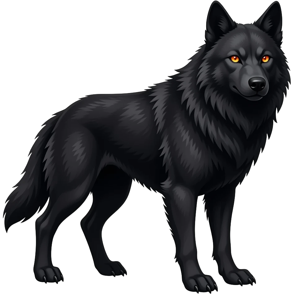 Dark sexy gothic humanoid Hellhound wolf standing up with fiery eyes. Fantasy emoji
