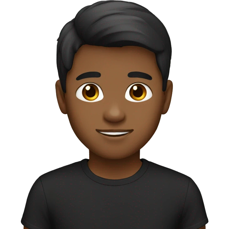 Boy with straight brown hair, brown skin and black t-shirt emoji