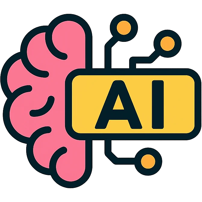 AI logo for social media, clean and bold, digital brain with circuit lines, minimal vector style, strong silhouette, easily recognizable at small sizes emoji