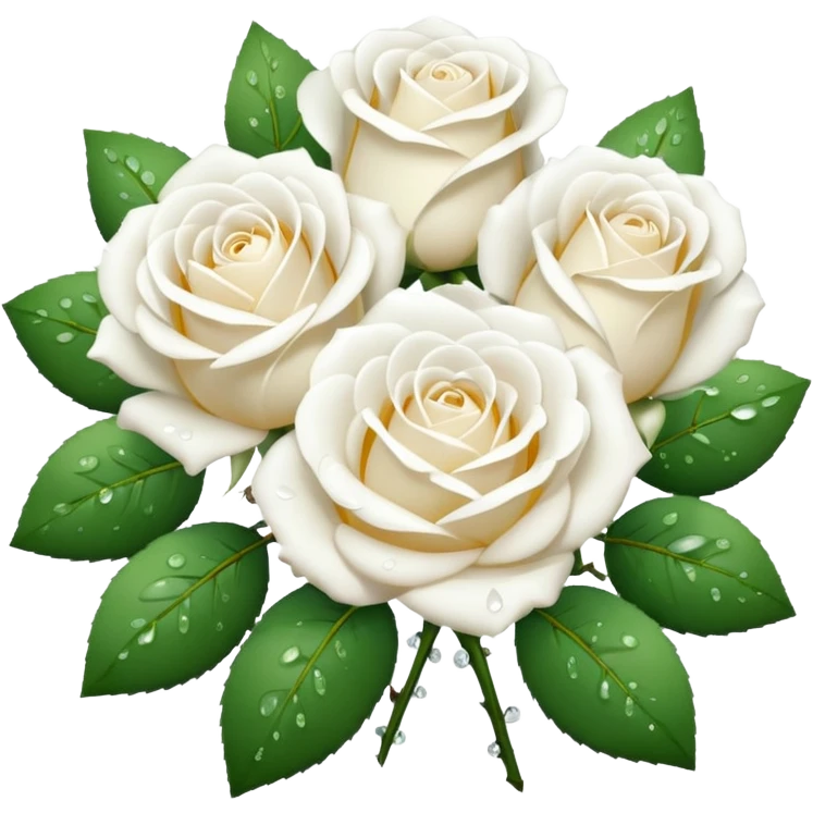Realistic white roses bouquet , dew drops, high definition emoji