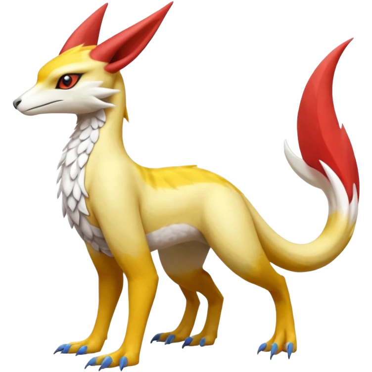 Colorful realistic flurry furry scaly Latias-Vernid-Lombax-Renamon-Zeraora-Bastet-Fakémon-hybrid-fusion-creature, full body emoji