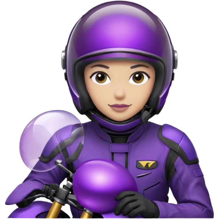 Créer un emoji avec une moto mt07 sport noir mate / violet iridescent très foncé. Avec une pilote dessus visière violet sombre faceless, bulle de la moto violet. Avec fond arrière violet, tenue complète casque inclus violet  emoji