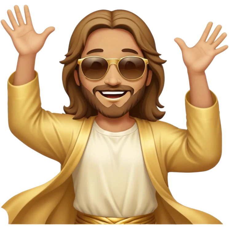 dancing figure of rejoicing Jesus with  sunglases golden  emoji