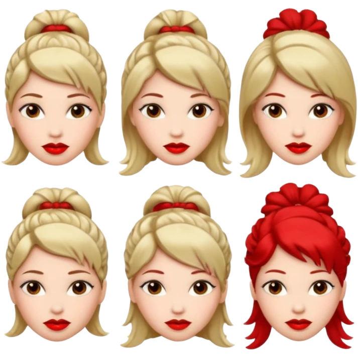 woman red lips, deifferent hair styles. emoji
