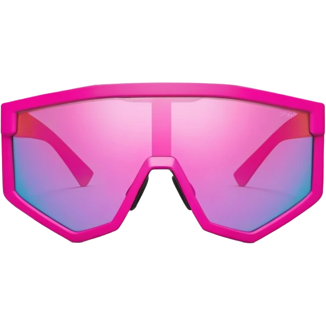 sporty hot pink shield visor sunglasses with thick angular frame, geometric chunky design, substantial build, one-piece lens emoji