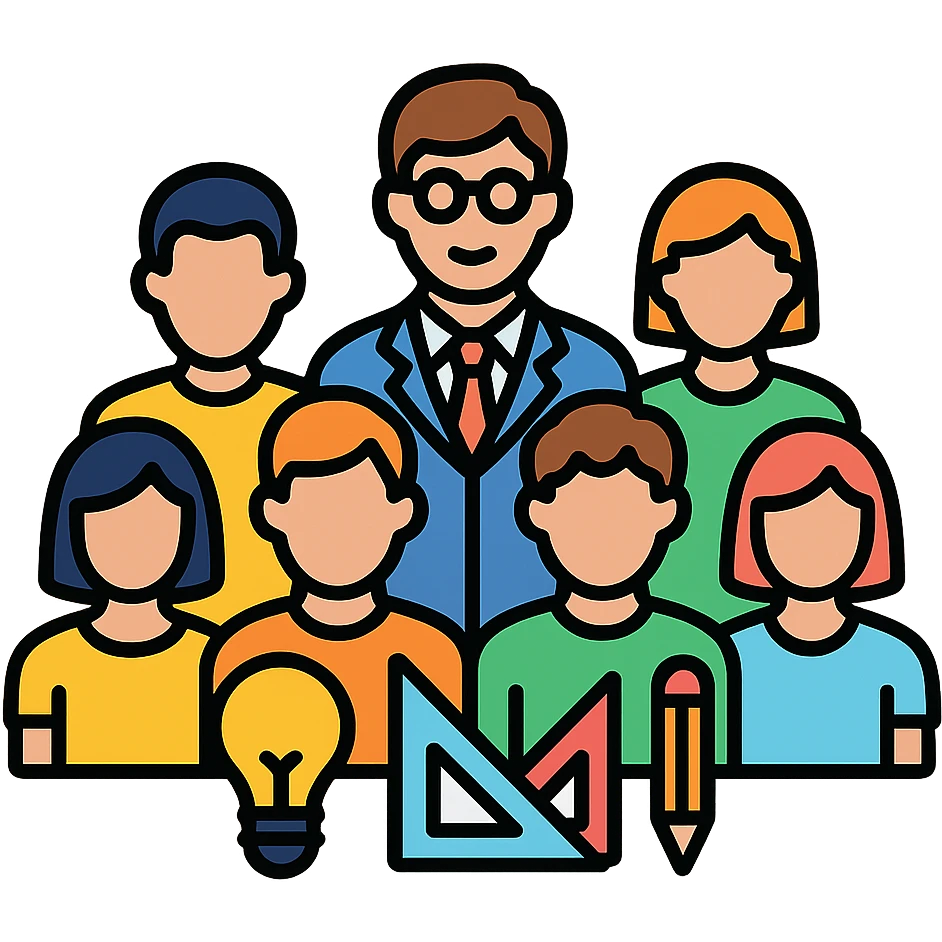 A group of 8 designers and one manager emoji