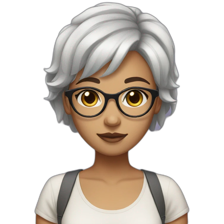 light skin girl, black short hair, eyeglasses, different size eyes emoji