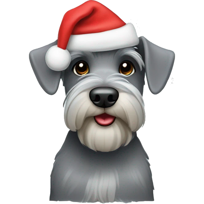 Grey Miniature schnauzer in a Christmas hat emoji