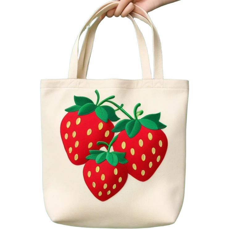 Canvas tote bag with embroidered strawberries  emoji