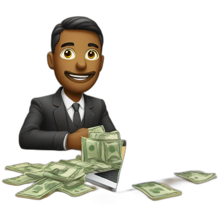 Rich and money near freelancer with laptop on the table emoji