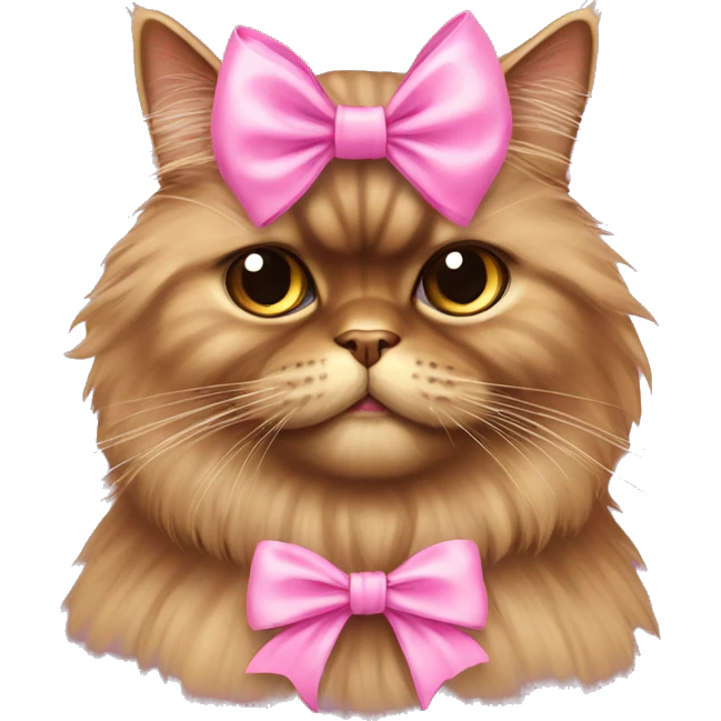 Brown Persian cat wearing a pink bow emoji