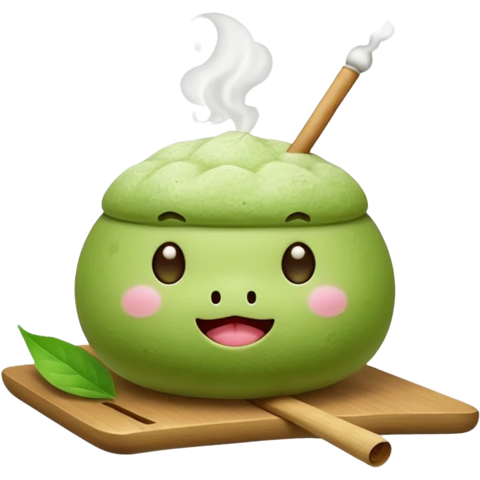 Matcha mochi cute face smoking joint emoji