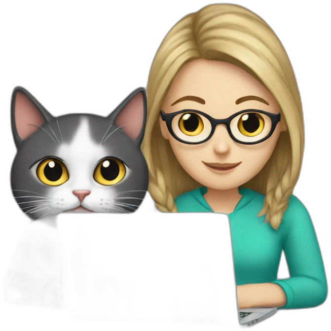 White Girl with a cat and a laptop emoji