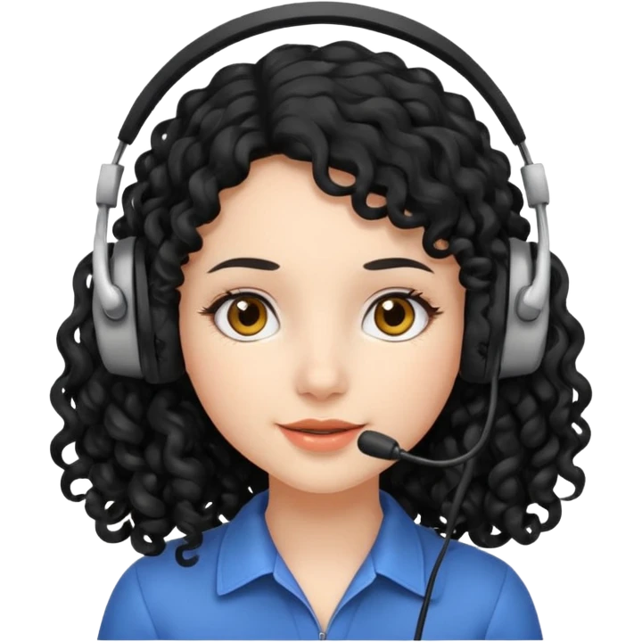 Girl with long black curly hair wearing a headset emoji