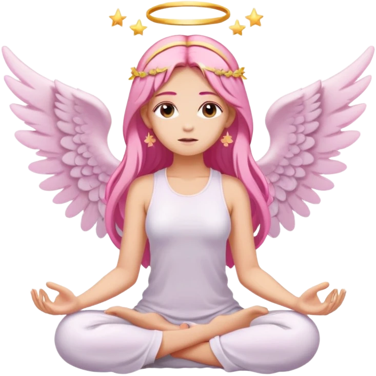 woman with long blonde hair as an angel meditating with pink hair accessories emoji