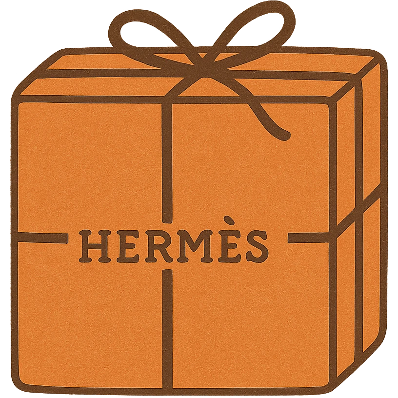 an orange Hermès box, iconic luxury packaging, clean, elegant, minimal style, on transparent background emoji