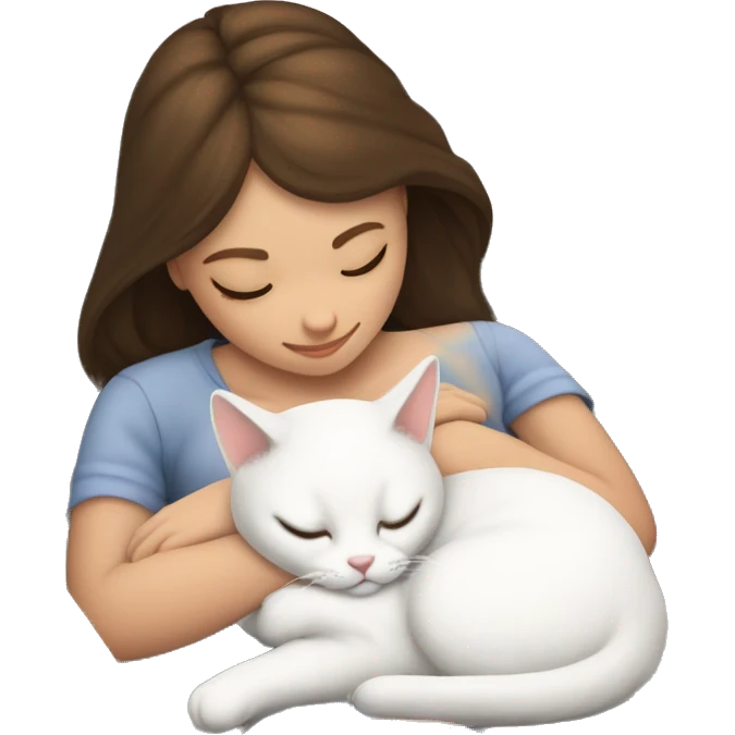 White kitty sleeping on brunette white girl's lap emoji
