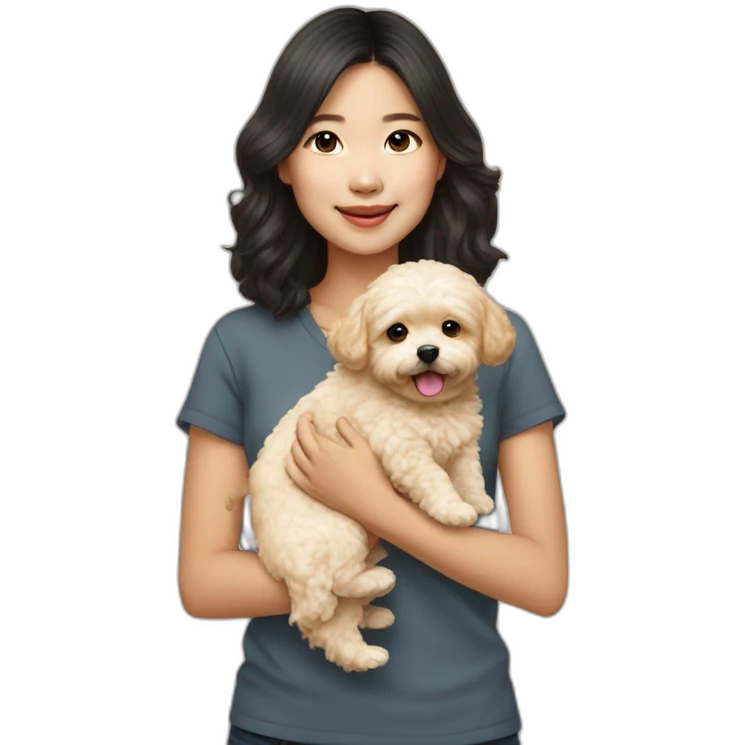 asian girl holding golden maltipoo emoji