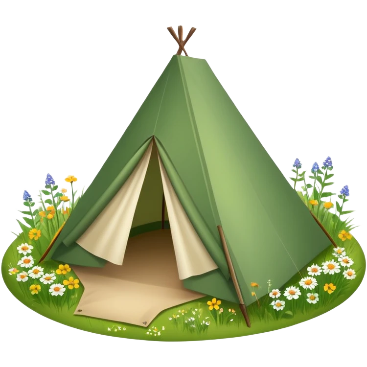small triangular tent in a meadow emoji