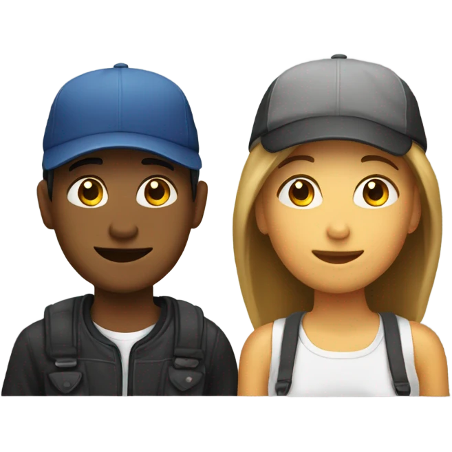 two teenagers with a cap. One male and the other woman. emoji