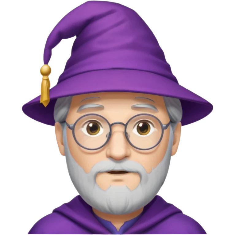 dumbledore grey hair, wear glasses, purple magic hat emoji