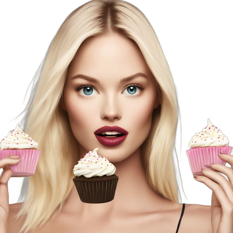 Photo of pale Victoria secret model making cupcakes emoji