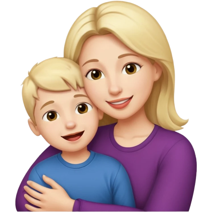 A woman and her son, with their tongues hanging out, their tongues touching and hugging. emoji