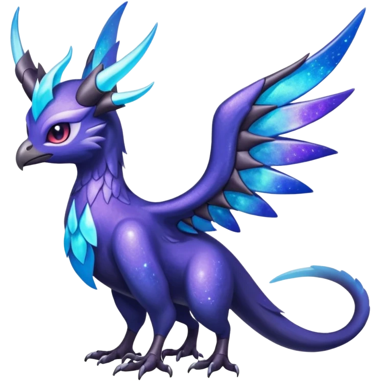 Starlit Glimmer-Blue Galaxy-Haloed Luminous Astral Feathered Noivern-Lunala-hybrid-creature (full body) emoji