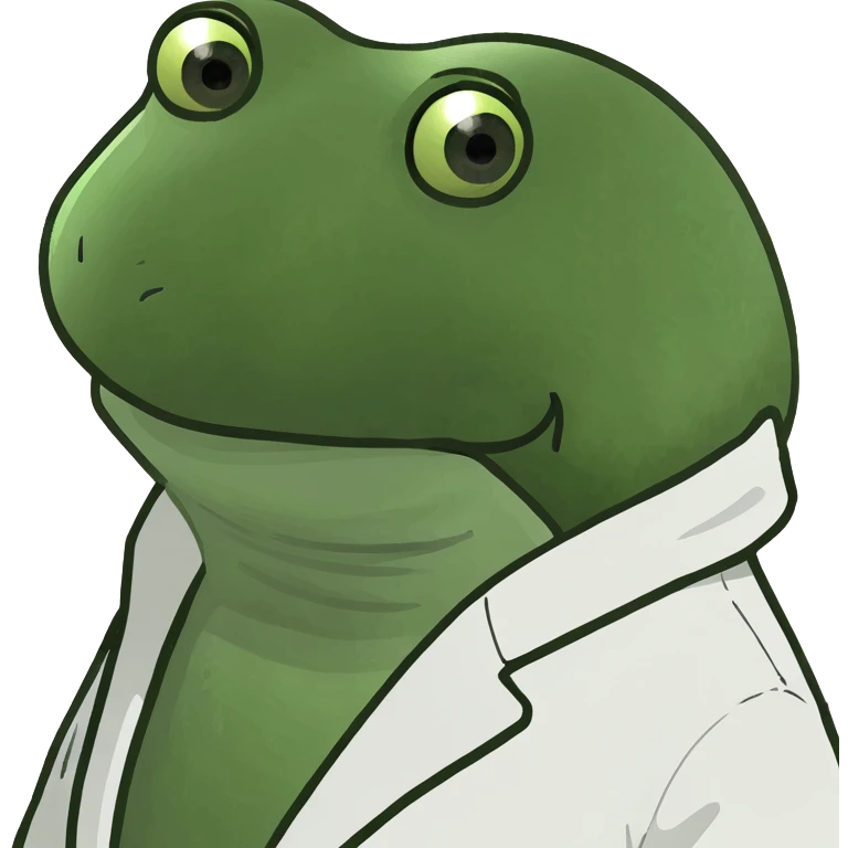 bufo frog as a doctor, white coat, sad eyes, direct gaze emoji