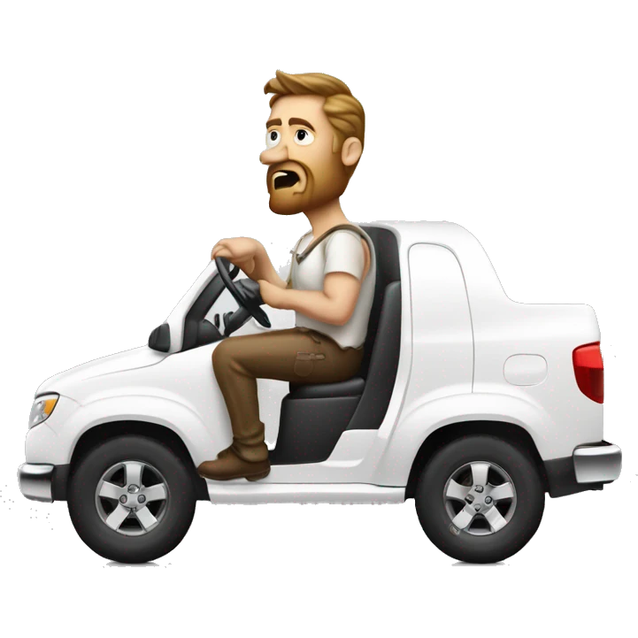 Man driving a white Holden Colorado with a bull bad emoji