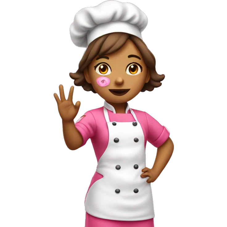 Girl with pink chef outfit blowing a kiss with her hand emoji