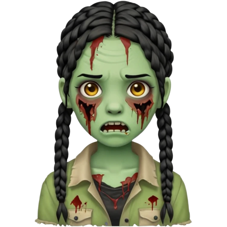 make a zombie with a half ruined mouth girl with black braids emoji