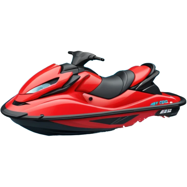jet ski (red black and white all in the same amount. maybe a red a bit more dominant) on the sea. show the sea under the jet ski - blue with turquoise. no sky - white background instead emoji