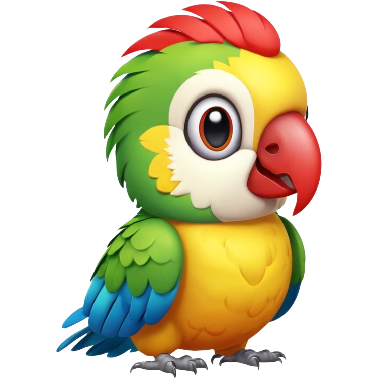 exotic parrot character, colorful feathers, cute face, 3D cartoon, mobile game icon style, clean background, no text, no watermark
 emoji