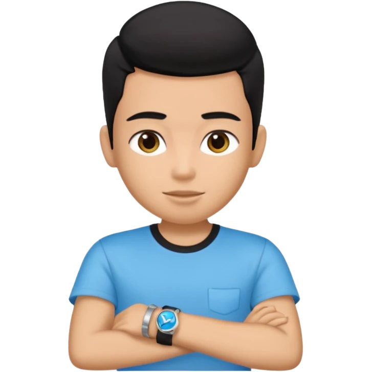 driving license with the photo of ipretty bratz emoji of a boy with a black tee, silver- blue bracelet, black hair emoji