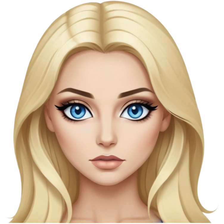 blonde, blue eyes baddie,pretty makeup, strong makeup, black eyeliner, long hair emoji