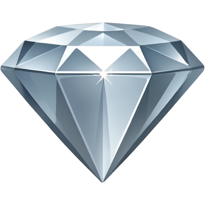 A faceted diamond emoji made of silver chrome, smooth reflective surfaces, soft metallic shine, minimalistic and clean design, iOS emoji style, centered on white background, soft studio lighting emoji