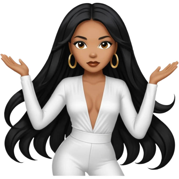 LeToya Luckett from Destiny's Child with long jet black hair, white outfit emoji