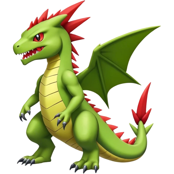 Cool edgy Guilmon-Flygon-Tyranitar-Digimon-hybrid-fusion, yellow belly, full body emoji