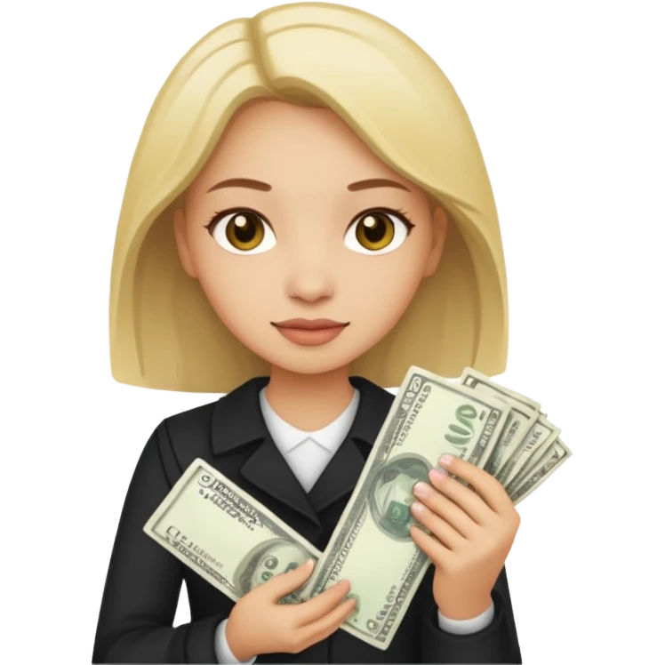 A girl holing up money emoji