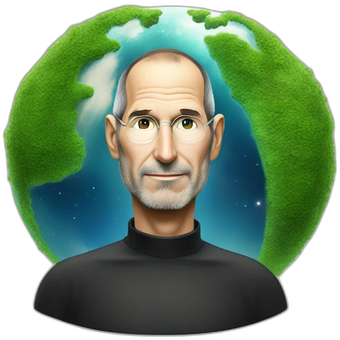 Steve jobs sentado encima del planeta tierra emoji