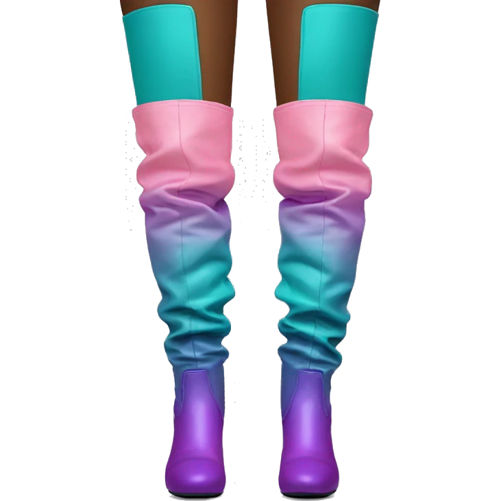 Realistic pair of front facing teal pink purple mauve ombre thigh high boots. emoji