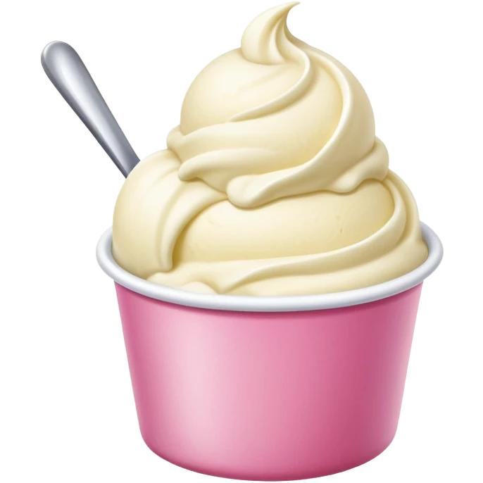 ultra realistic round single scoop of vanilla bean ice cream in pink cup emoji