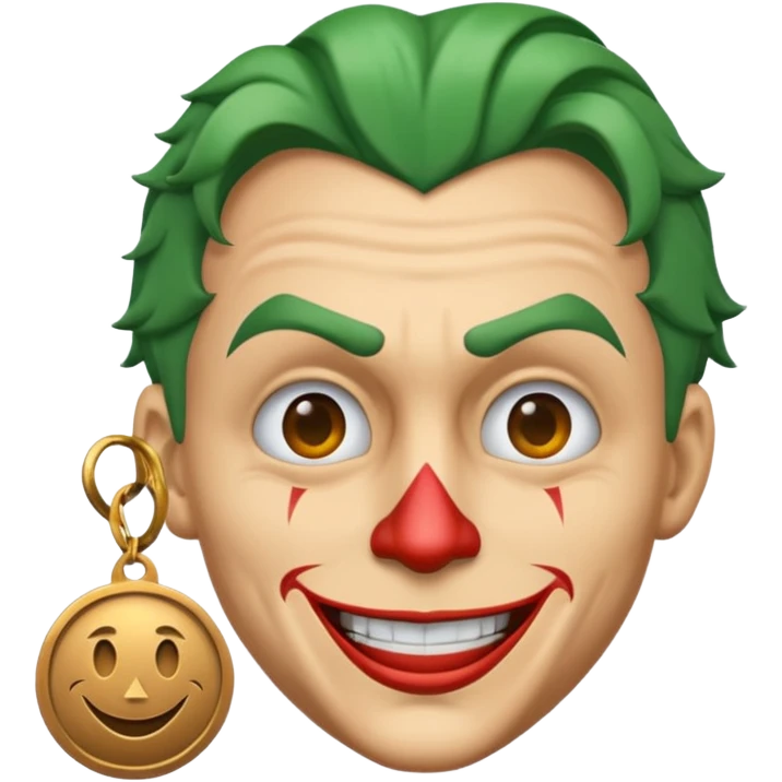 joker face emoji with a bronze emoji medal hanging below the neck emoji