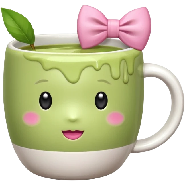 Make a cup of match tea in a mug with a bow on it emoji