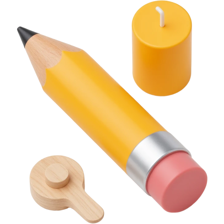 a wooden pencil with eraser, skeuomorphism style emoji