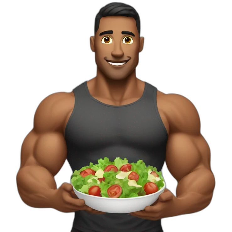muscular guy enjoying salad emoji